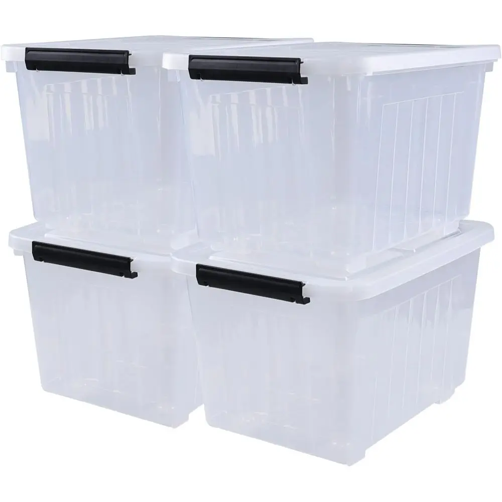 

Прозрачный пластиковый контейнер для хранения объемом 30 кварт с колесами и крышкой, набор из 4 штук