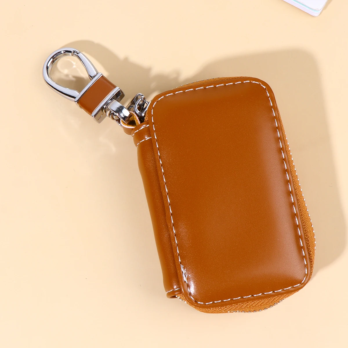 

Car Key Bag Durable Portable Key Holder Delicate Keys Storage Bag Simple Car Key Pouch for Man Woman (Brown Without Trad