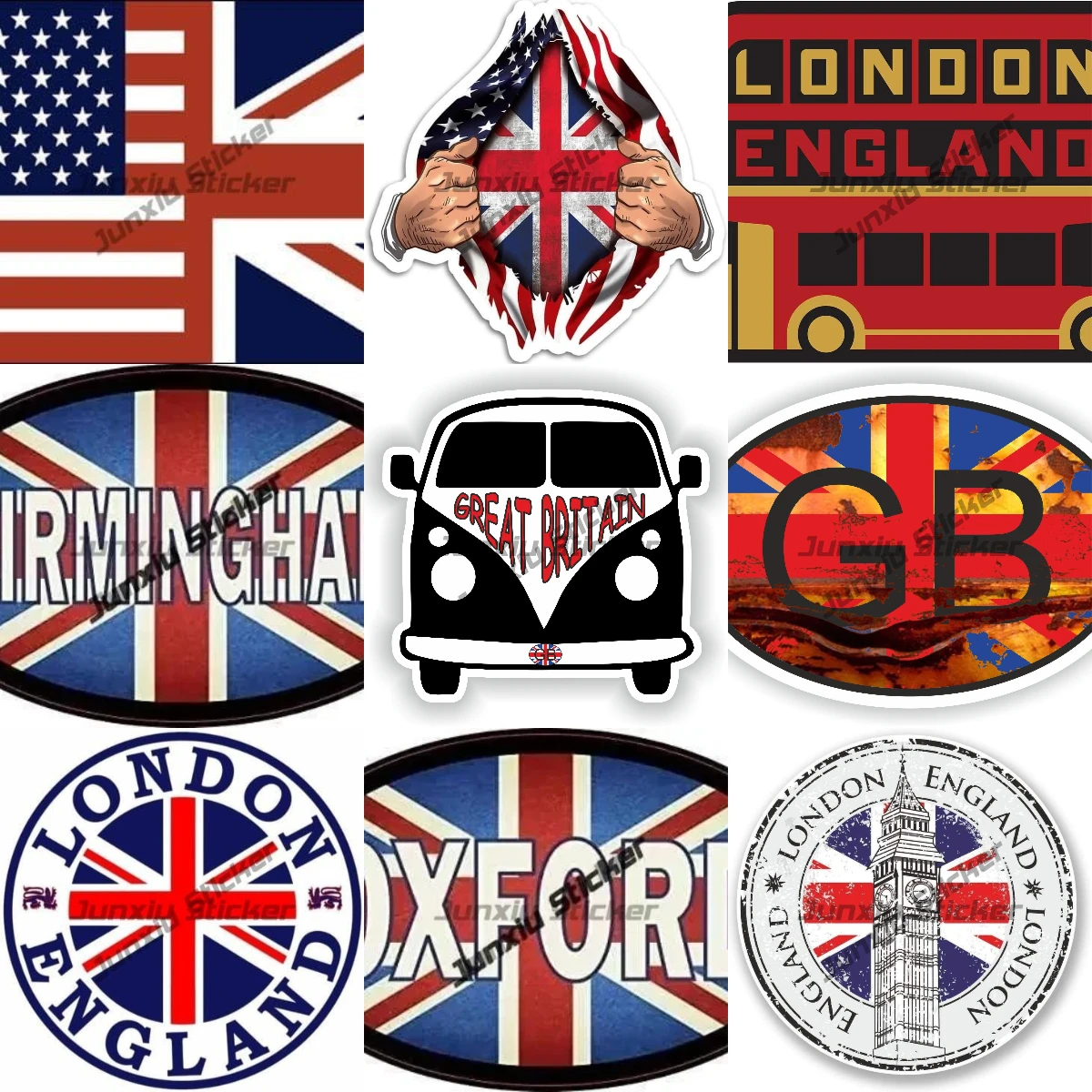 

London England Vintage GB Great Britain Country Code Oval Sticker with Union Jack Flag Waterproof Exterior Decal PVC Accessories