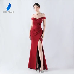 DEERVEADO Women's Mermaid Off Shoulder Evening Dress Long Soft Satin Wedding Party Dresses Special Occasion Dress Prom Gown