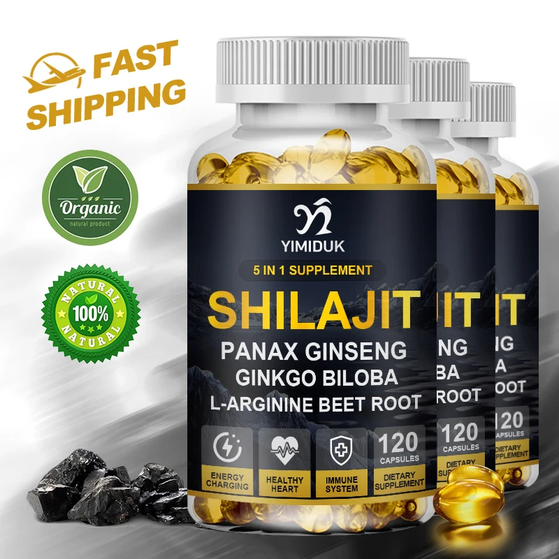 Shilajit 7100 MG Maximum Potency Organic Capsules with Fulvic Acid & Trace Minerals for Enhanced Energy and Immune Support