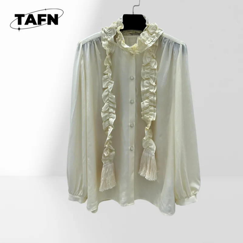 

Vintage Court Style Extremely Complicated Lace Bow Tie Shirt Women's Shirt Long Sleeve Cotton Casual Blouse AH0128