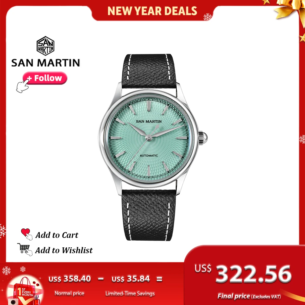 San Martin 37mm Dress Men Watch ST1812 Automatic Movement Luxury Steel Mechanical Watches Couple Gifts Waterproof 10Bar SN0110