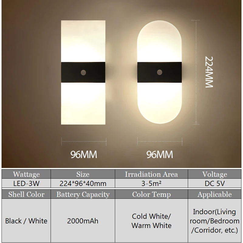 PIR Motion Sensor Acrylic Wall Lamp USB Recharge Wireless LED Indoor Sconce Lamp Bedroom Living Room Modern Nordic Night Light