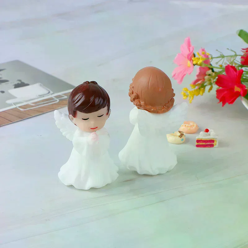 2Pcs Angels Figurines Miniature Well Sculpture Ornament Decoration For Cake