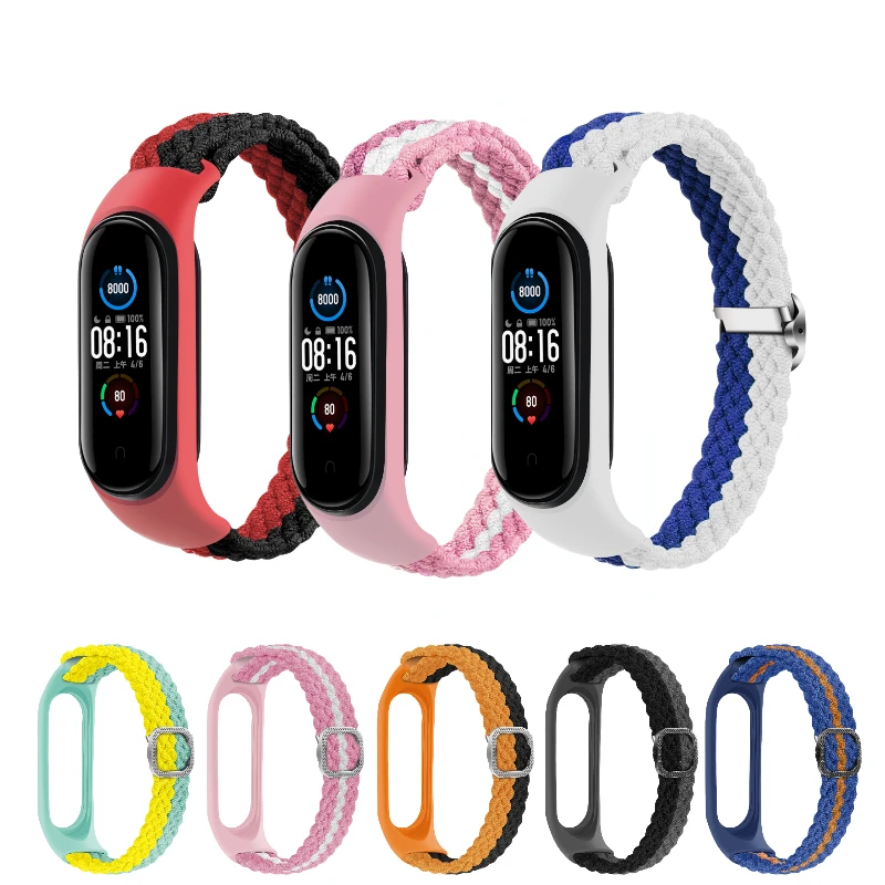 Braided nylon strap with buckle For Xiaomi Mi band 7 6 5 4 Smart Bracelet Adjustable Breathable Wristband For Xiaomi Mi band 4 3