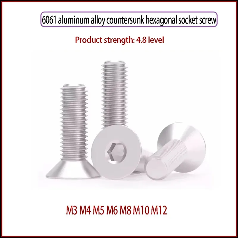 Aluminum 6061 Countersunk Hexagonal Screw Flat Bolt M3 M4 M5 M6 M8 M10 M12
