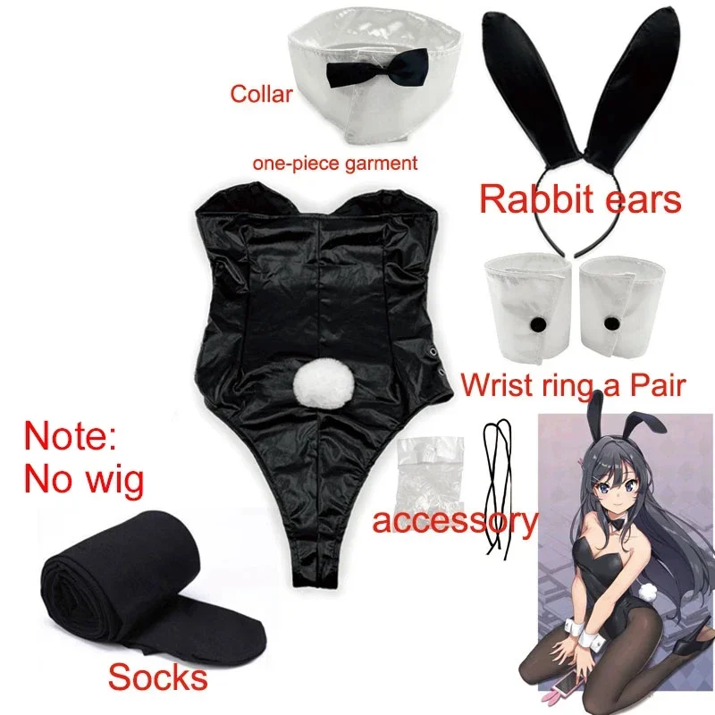 Bunny Girl Sakurajima Mai Cosplay Kostuum voor Meisjes Halloween Grappig Kostuum Zwarte Kousen Hoge Hakken lenceria sensuele mujer