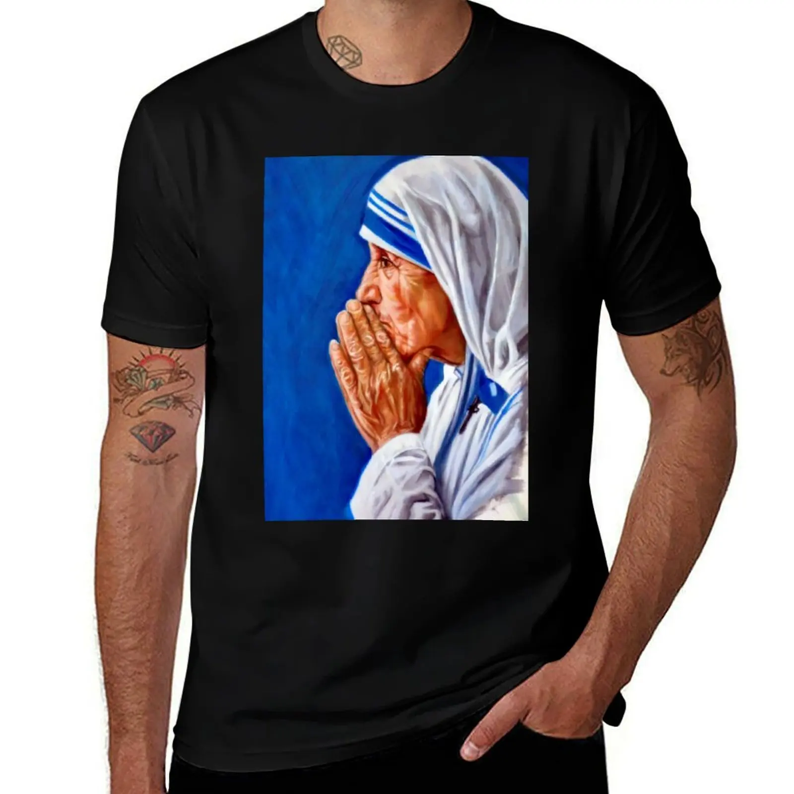 portrait of Mother Teresa T-Shirt Casual Loose Short Sleeve Tee for Men T-Shirt