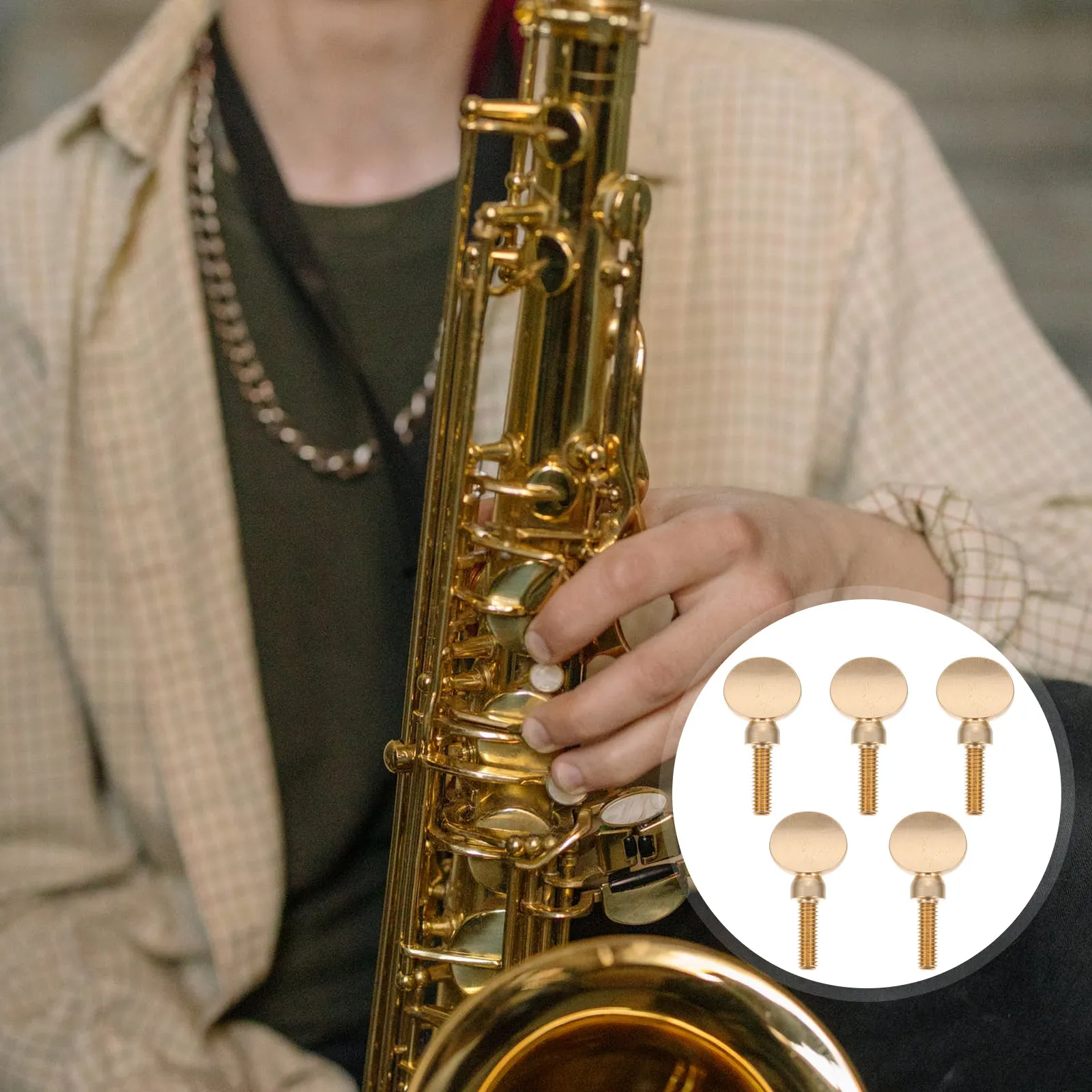 

5Pcs Saxophone Accessory High-Quality Golden Brass Sax Neck Screw Sturdy Long-Lasting Wind Instrument Repair Tool Useful Sax