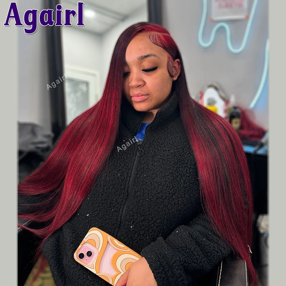 

Ombre Dark 99J Red Burgundy 13x6 Lace Frontal Wig 12A Colored Human Hair Pre Plucked Brazilian Bone Straight 6X4 5x5 Closure Wig
