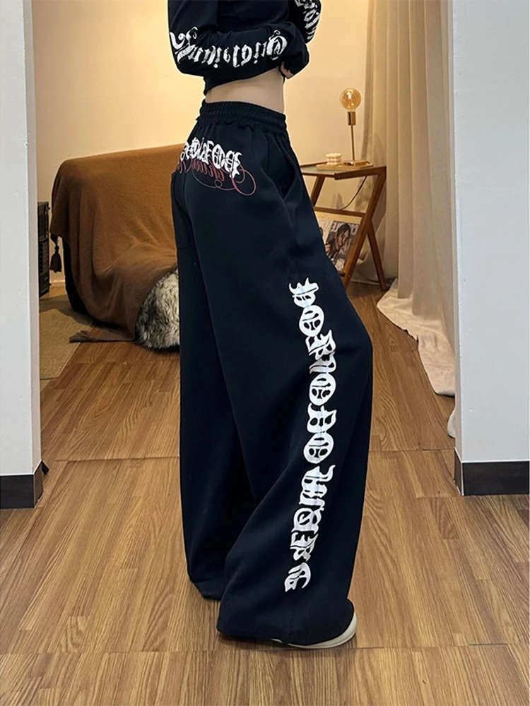 

American Gothic Sle Letter Print Sweatpants Men Women Autumn Winter Loose Wide Leg Pants Dra Floor-Length Sports Pants