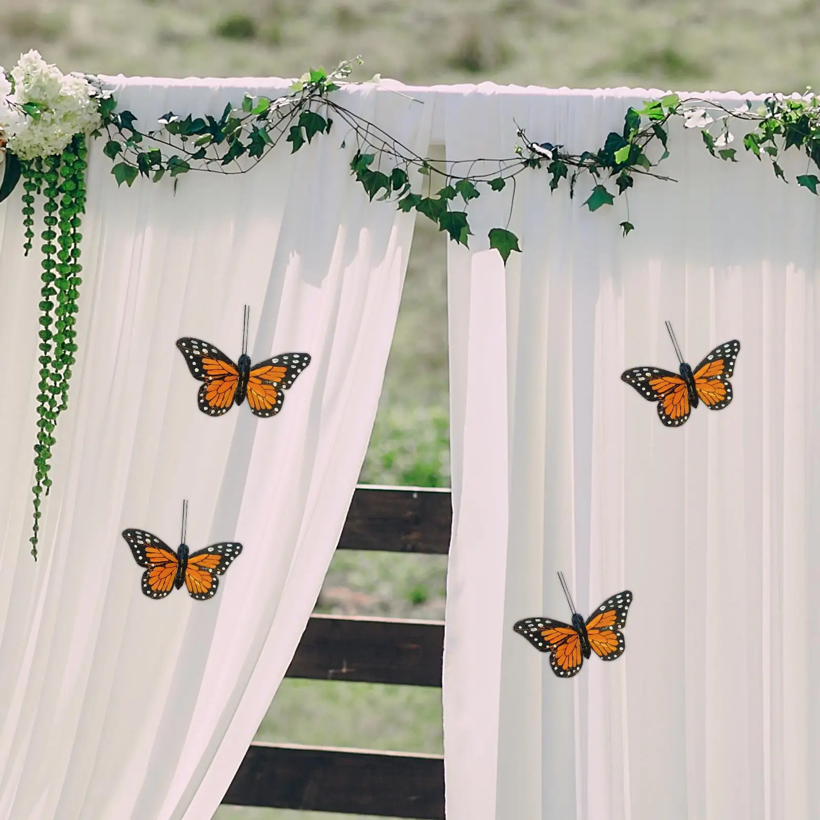 10x Simulated Monarch Butterfly Decoration Artificial Crafts 3D Feather Butterflies for Party Wedding Living Room Home Bedroom