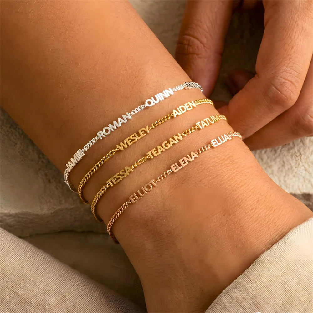 

Персонализированный браслет с несколькими именами из нержавеющей стали, кубинская цепочка, детские именные браслеты, браслеты с гравировкой, семейные украшения для мамы