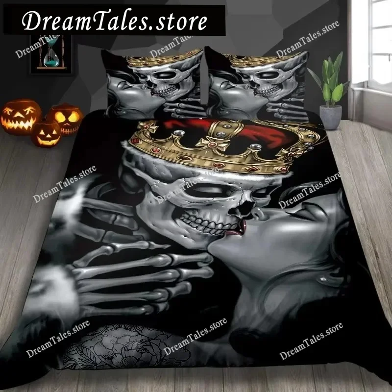 Skeleton King Queen Duvet Cover Skull Bedding Set for Kids Teens Adults Halloween Bedroom Decor Soft Comforter Cover Pillowcases