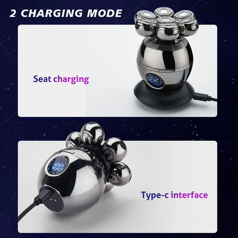 【Berserkk】 Alat Cukur Kepala Listrik untuk Pria Botak 7D Pemotong Mengambang Pemangkas Jenggot Alat Cukur Tahan Air Pemangkas Pengisi Daya USB