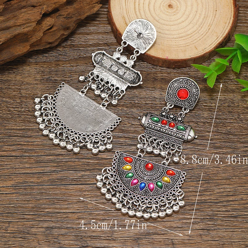 European and American Bohemian style colored fan-shaped alloy vintage ethnic style earrings