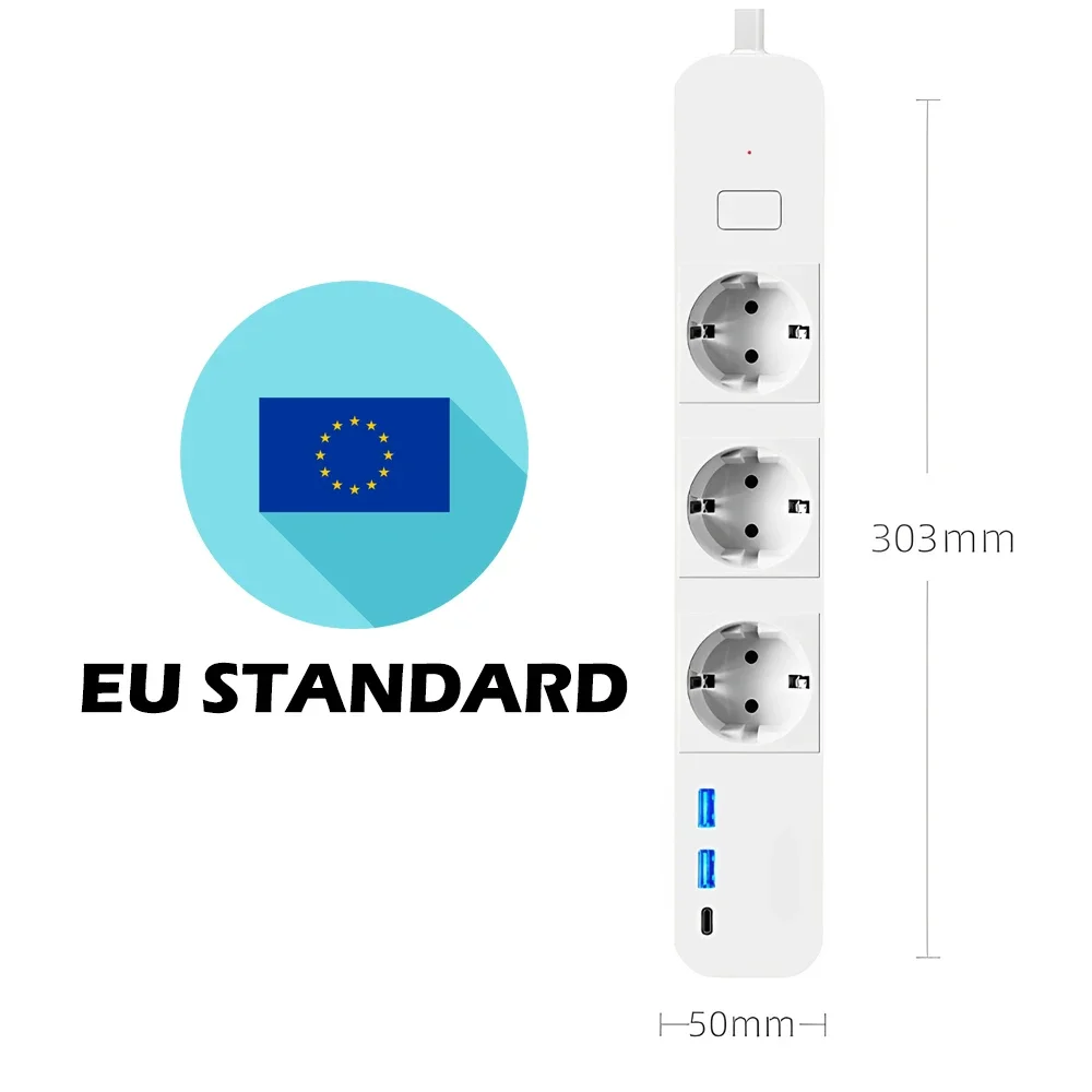 Melery EU Wifi Smart Things Power Strip 3 AC Outlets USB Type-C Socket Plug Remote Control by Tuya Yandex Alexa Dot Google Home