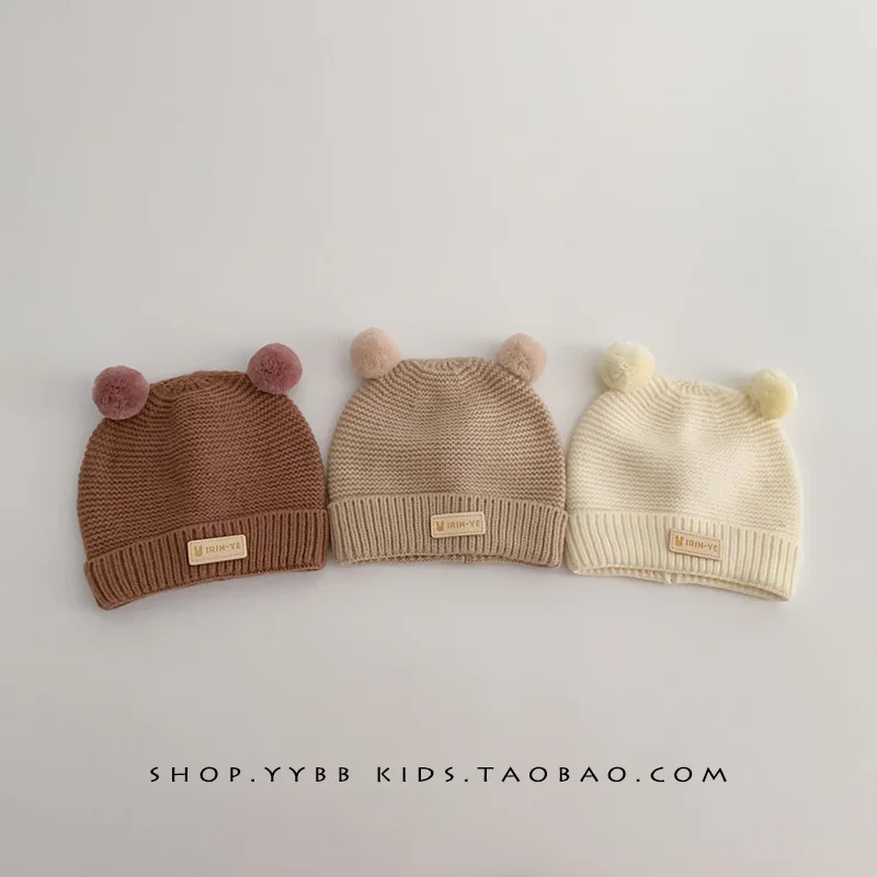 

35-40cm Kid Beanie Baby Cap Autumn Winter Baby Warm Windproof Woolen Knit Cap Boys Girls Can Love Ear Protection Headgear Cap