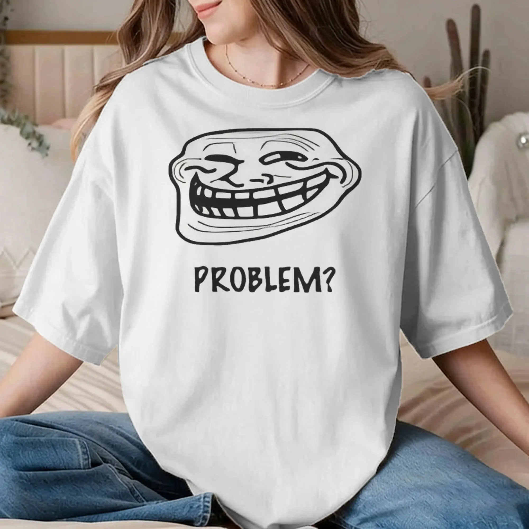 Novelty Problem Funny Trollface Meme T-Shirt for Men Women O Neck Cotton T Shirt  Short Sleeve Tee Shirt Gift Idea Tops
