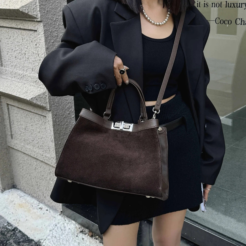 Motingsome Luxury Suede Leather Handbag Fashion Women Crossbody Satcheles Real Genuine Suede Tote Purses Lady Daily Bags New