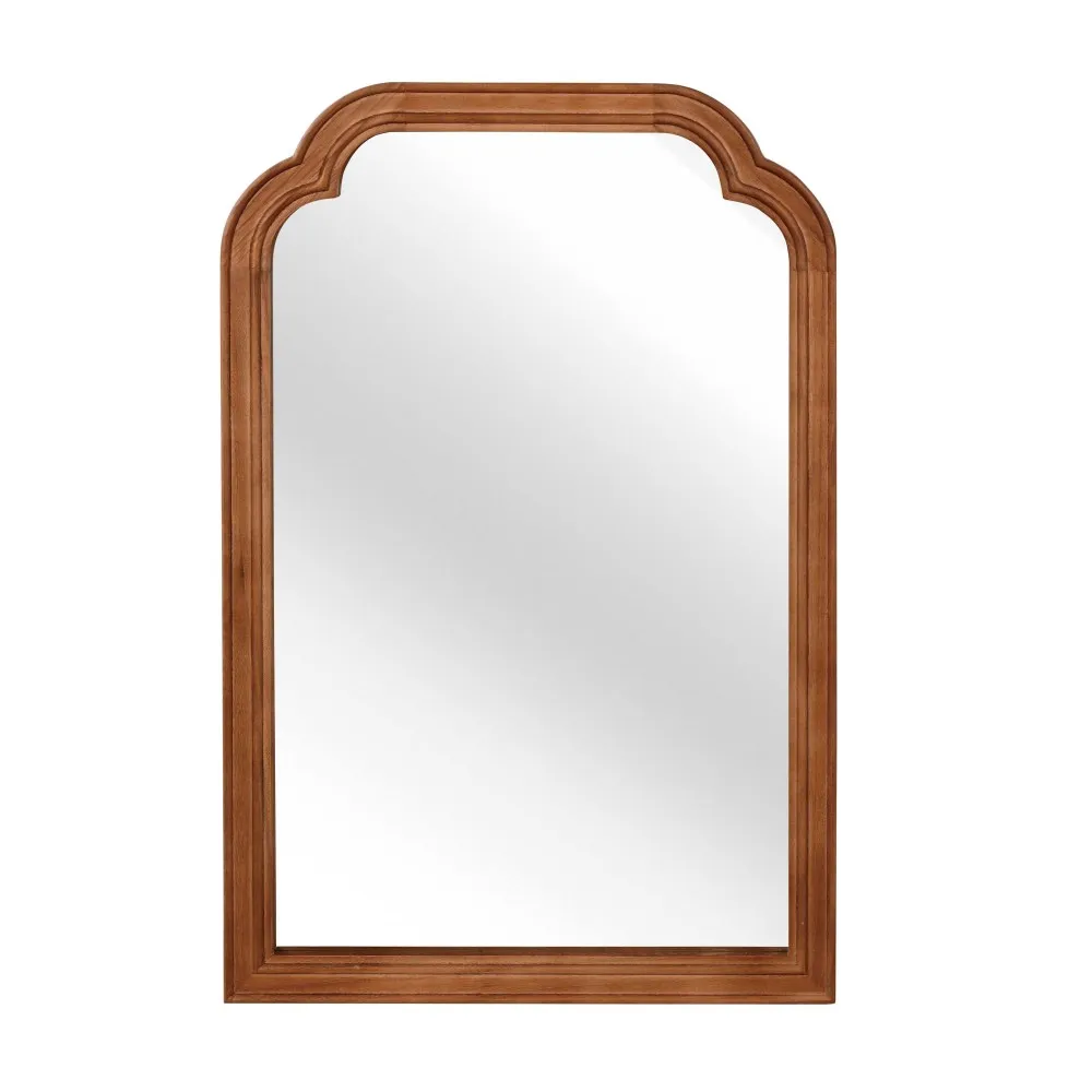 

Yellowish Brown Color 24" x 36" Solid Wood Frame Rounded Corner Decorative Mirror, For Bedroom, Bathroom, Living Room, Entryway