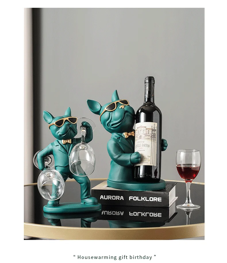 Dekoration Tierfiguren Weinhalter Harz Handwerk Bulldogge Statue Weinflaschenhalter Schreibtisch Tisch Champagner Rack Raumdekoration – Detail 7
