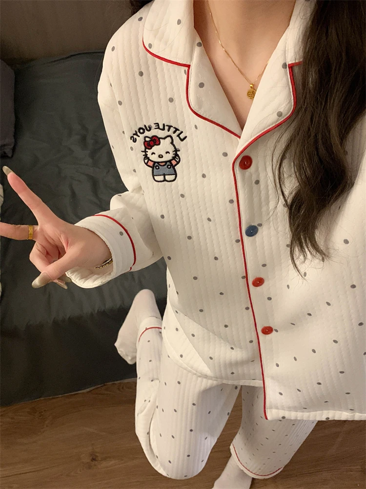 Air Cotton Pajamas Women Winter 2024 New Thickened Japan fashion Sweet Hellokit Student Mezzanine Homewear