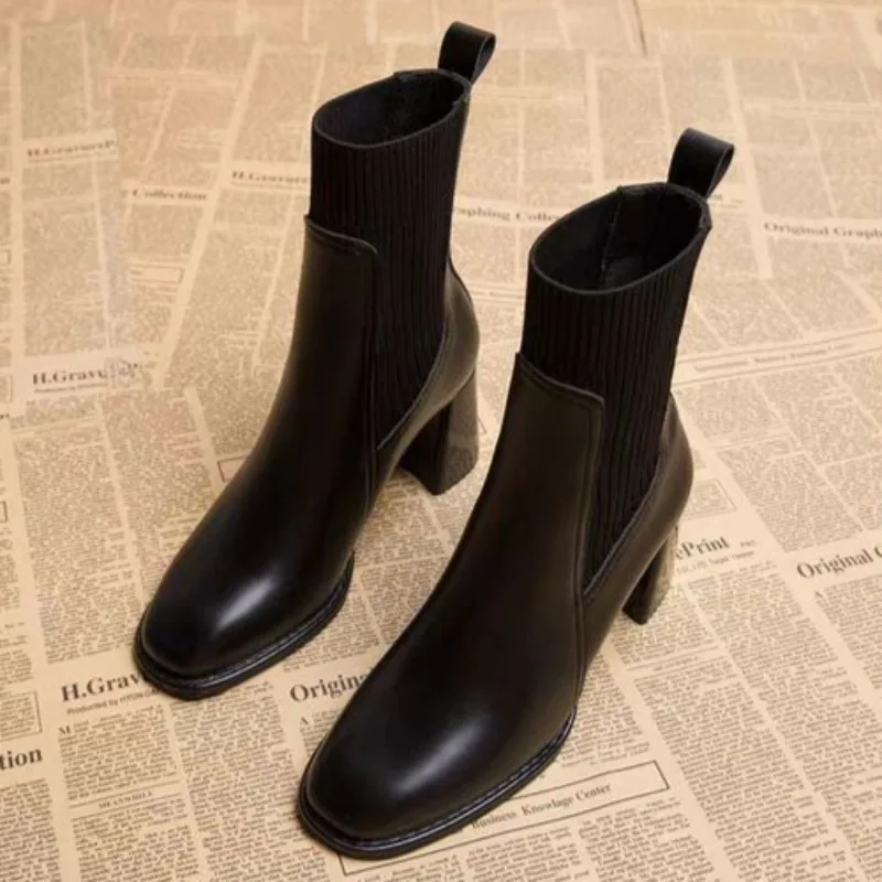 

High Heels Women Chunky Ankle Boots 2025 Winter New Shoes Designer Fad Elegant Chelsea Short Boots Dress Party Pumps Zapatillas