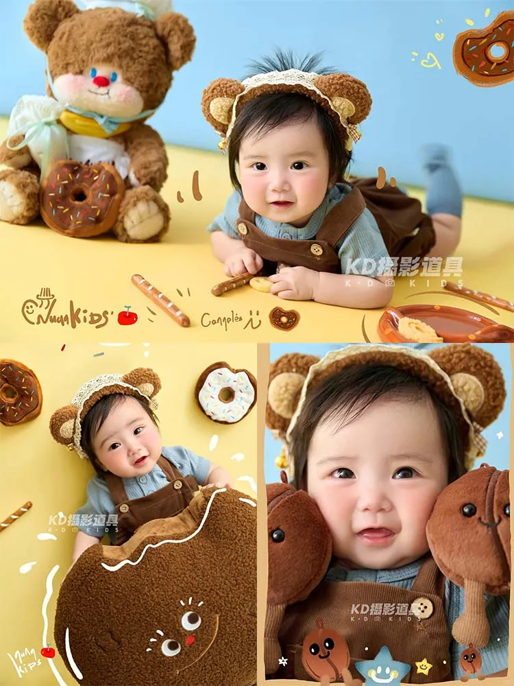 

Baby First Birthday Photography Props Kit Cute Infant Photo Costume Teddy Bear Doll Dessert Props Studio Photoshoot Accessories