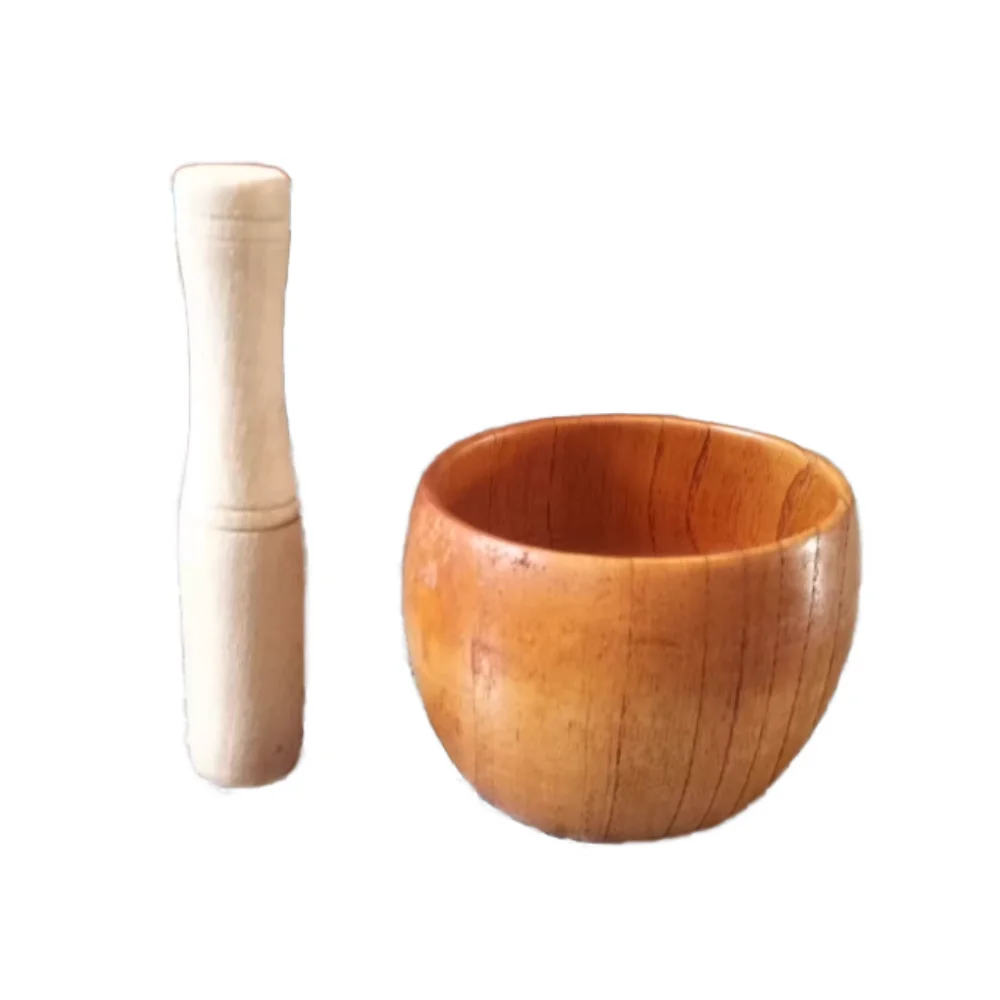 

Old-fashioned Wooden Mortar and Pestle Set Practical Durable Manual Mashing Bowl Convenient Wood Rustic Handmade Mortar