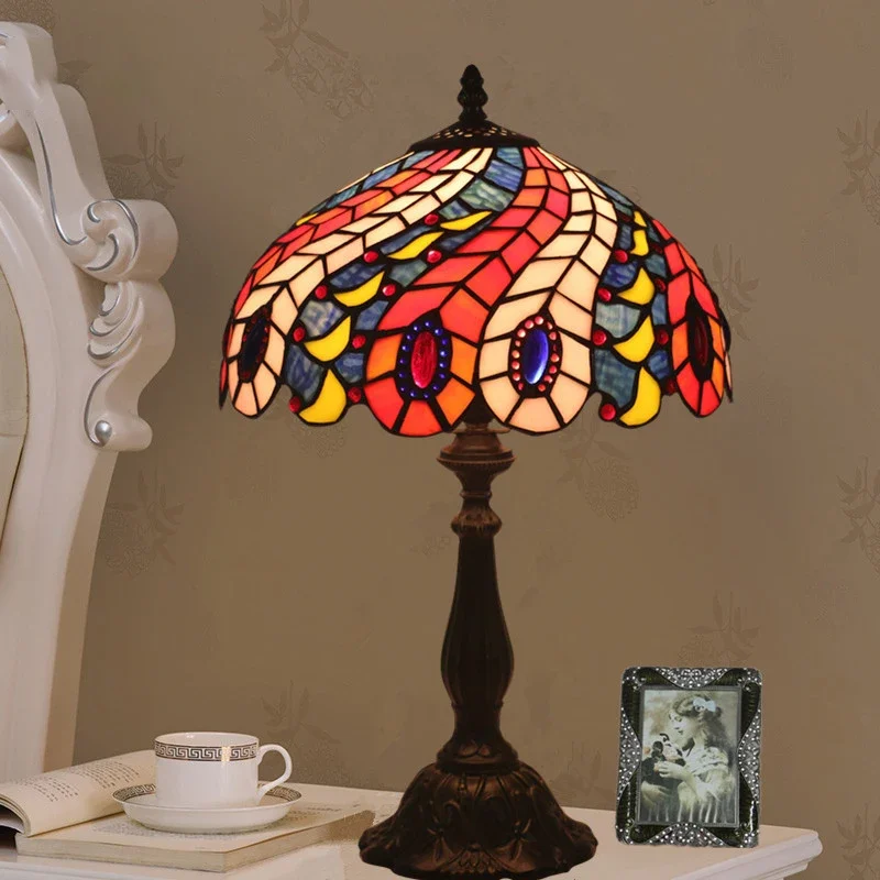 Hongcui Modern Tiffany Table Lamp LED Creative Stained Glass Desk Light Decor for Home Living Room Bedroom Bedside