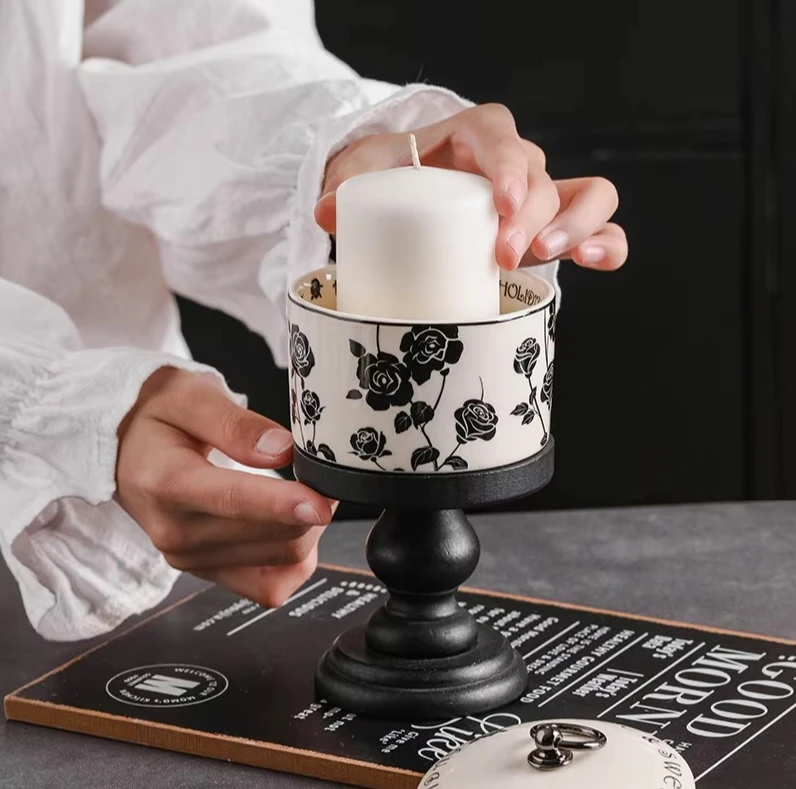 Hepburn Rose Pudding Creative Ice Cream Cup Home Ceramic Candlestick Cup Candlestick