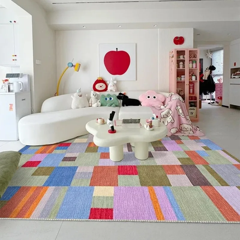 Living Room Colorful Plaid Carpet Home Cute Childlike Bedroom Bedside Mat Colorful Geometric Art Leisure Area Rug Alfombra 주방 카펫