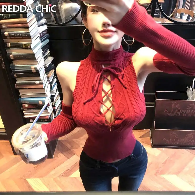 REDDACHiC Cable Knit Tank Sweater with Arm Warmer Christmas Plain Strappy Hollow Slim Fit Turtleneck Top Cutecore Women Clothes