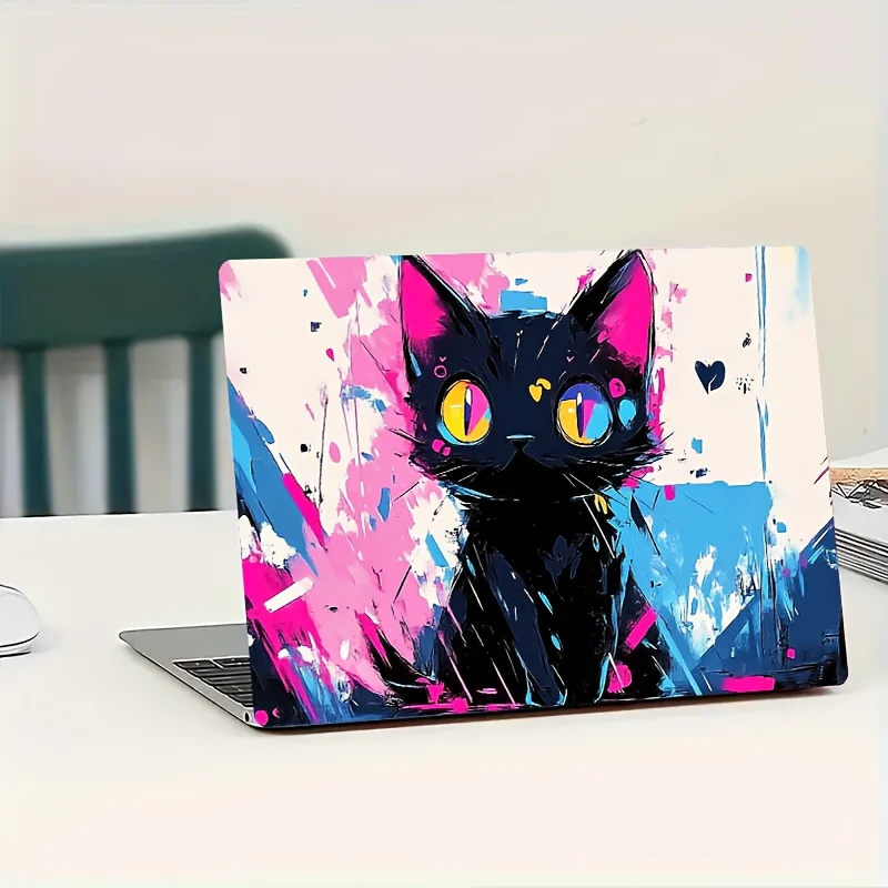 2-piece cute cartoon cat painting sticker, waterproof and scratch-resistant, self-adhesive, suitable for laptops, cars