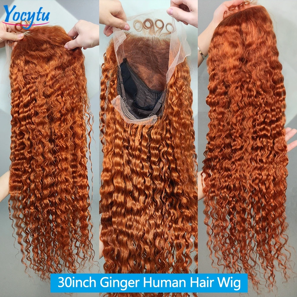 Ingwer-Perücke mit Spitzenfront, Echthaar, 200 % Dichte 350 # HD Lace Frontal Perücke 13x6 Wasser Lockiges Echthaar Perücke Transparente HD Lace Perücke – Detail 2