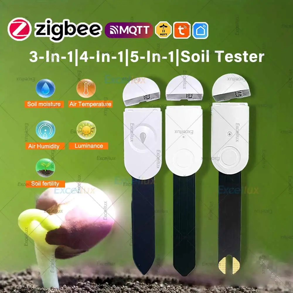 Smart ZigBee 3.0 Soil Moisture Sensor Temperature Humidity Meter Fertility Luminance Detection Sensor For Z2MQTT/Tuya/Smart Life