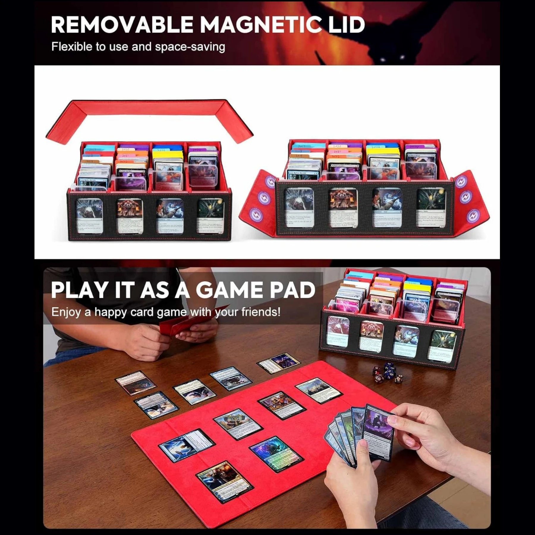 Trading Card Storage Box for 3000+ Cards With Display Windows, Premium Game Card Storage Box With Card Supporters & Divider