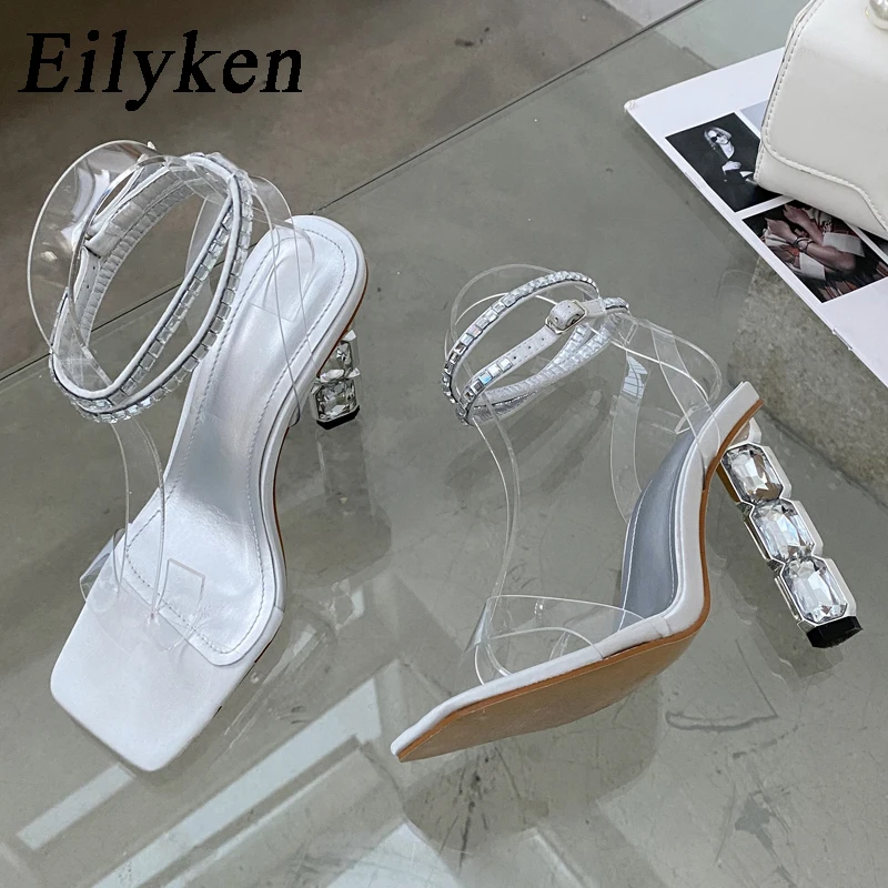 EilyKen nuovo Design punta quadrata sandali da donna classico cristallo tacchi alti cinturino con fibbia banchetto di nozze scarpe moda estiva