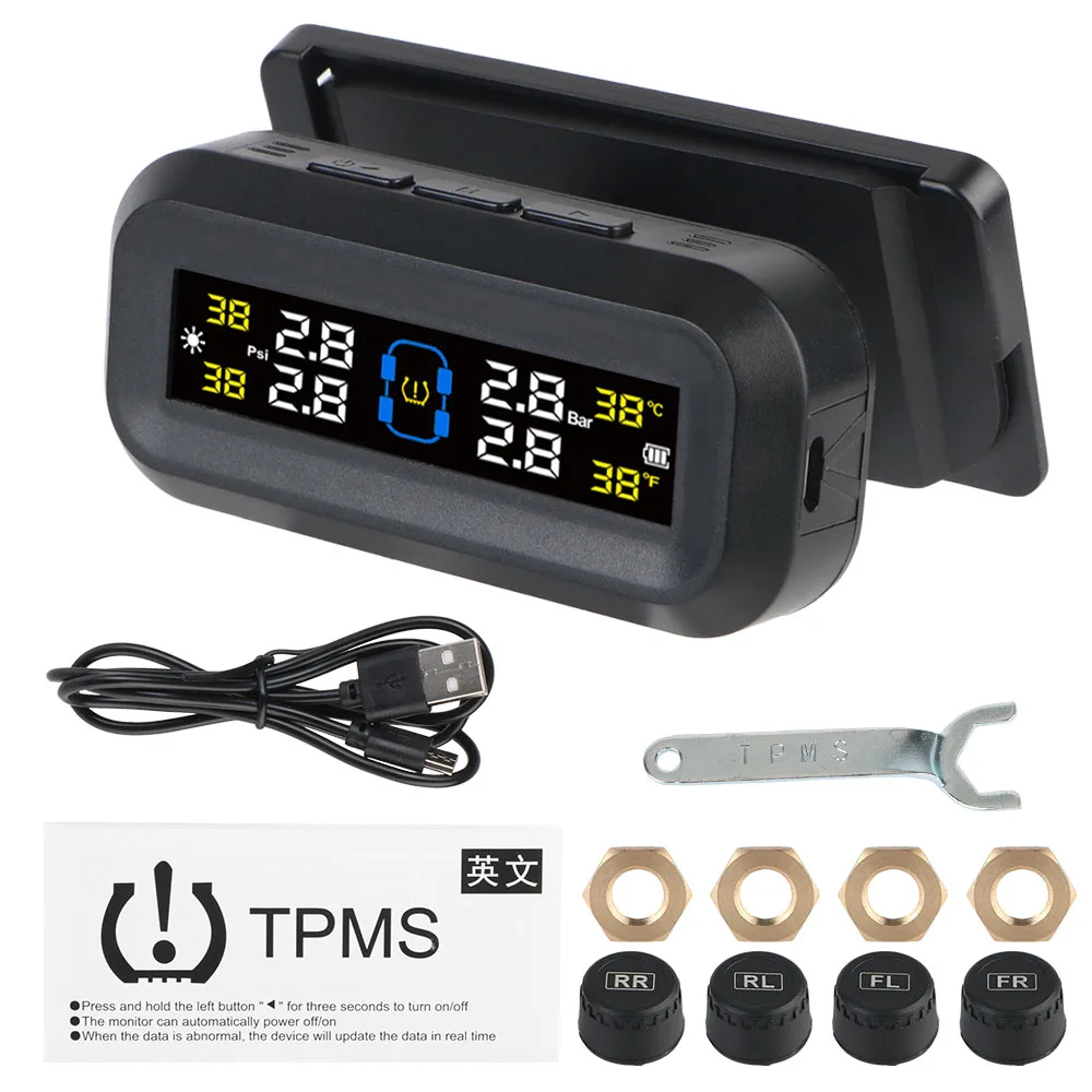 Bandenspanningscontrolesysteem Temperatuurwaarschuwing Nieuwe C Externe batterijversie Sensoren Solar TPMS Autobandenspanningsmonitor