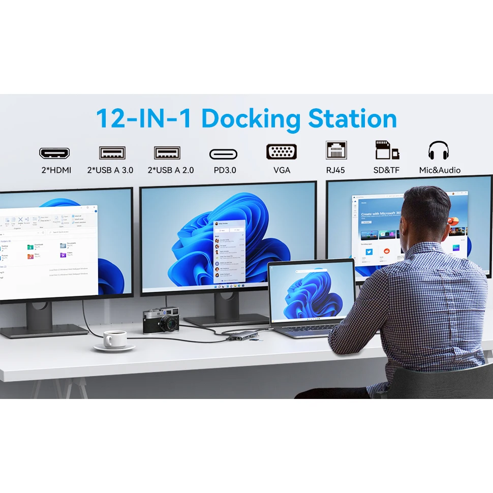 Imagem -06 - Mokin 12 em Docking Station para Macbook Air Pro Ipad Thunderbolt Laptop Usb2.0 Usb3.0 Hdmi 4k60hz pd 100w Rj45 1gbps