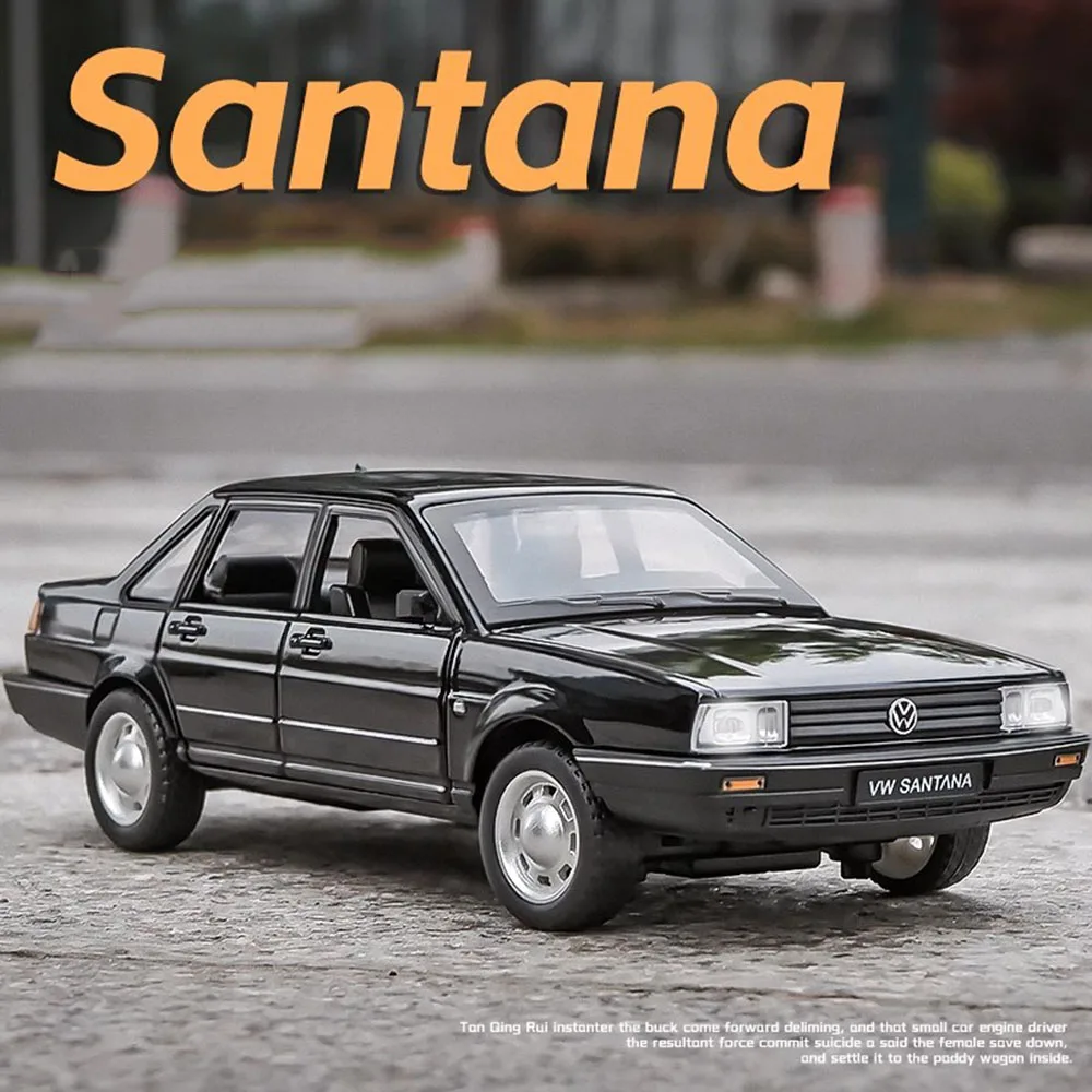 1:24 Santana Miniature Model Car Toys Alloy Diecast 6 Doors Opened Sound Light Pull Back Ornament Vehicles for Children Gifts