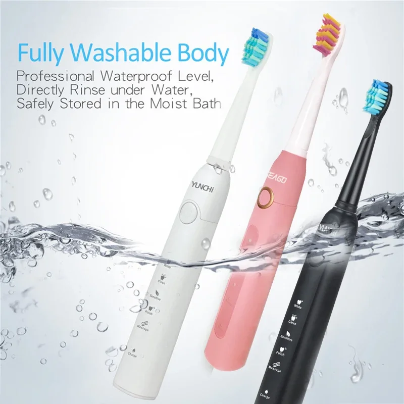 Seago SG507 Sonic Electric Toothbrush for Adult 5 Mode Timer Brush USB Rechargeable Tooth Brush with Replacement Heads