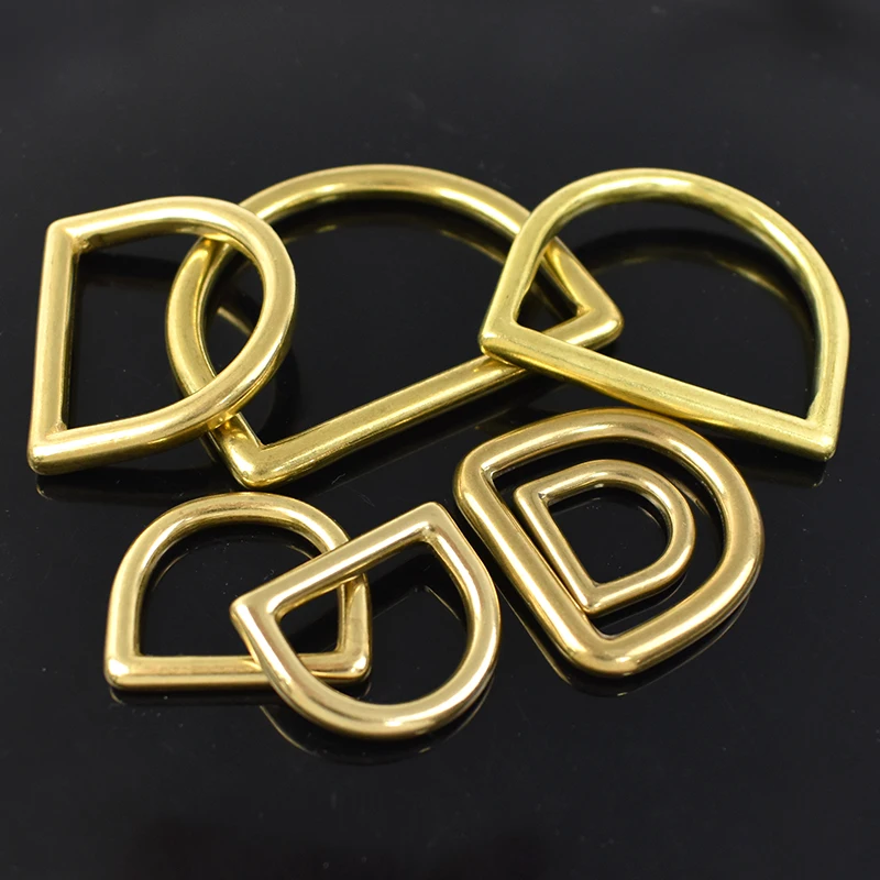 

10Pcs 13-44mm Solid Brass D Rings Buckles Dog Collar Dee Loop Clasp Bag Strap Webbing Connect Hook DIY Leather Craft Accessories