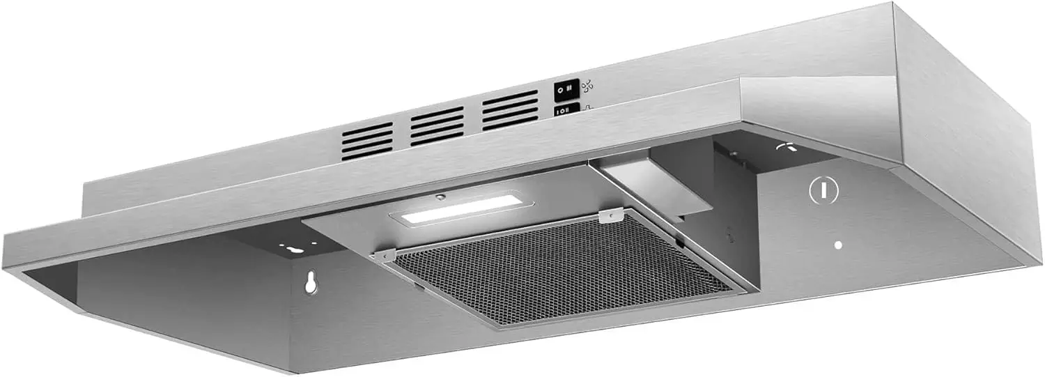 

30-inch Stainless Steel Range Hood, Ducted/Ductless Convertible, LED Light, 2-Speed Fan, Silver