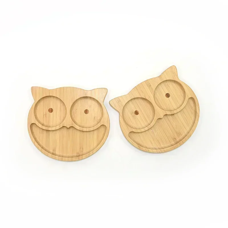 Baby Frog Wooden Dinner Plate Baby Feeding Bowl Children Feeding Tableware With Silicone Suction Cup Wooden Cartoon Dinner Plate