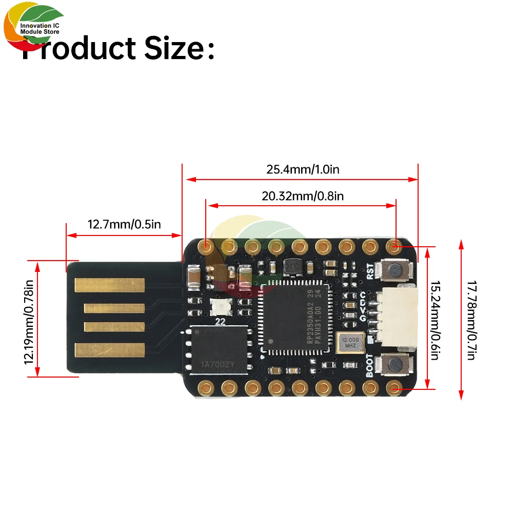 4M/16M USB RP2350 Mini Microcontroller Development Board Dual Core Dual Architecture Processor RP2350A for Raspberry Pi