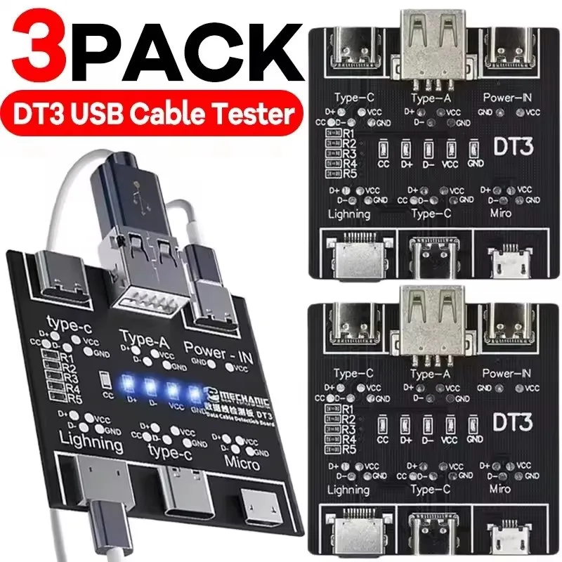 1-3Pcs DT3 USB Tester Data Cable Detection Board for IOS Android Micro Type-C Short Circuit on-Off Switching Test Board Tool