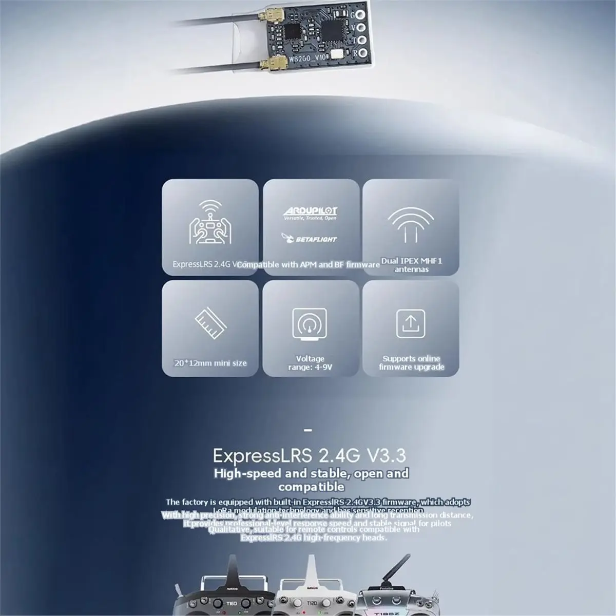 ER16 ELRS 2.4G Receiver V3.3 16CH Dual Antenna VRX ExpressLRS 2.4G V3.3 for FPV Long Range RC Drone